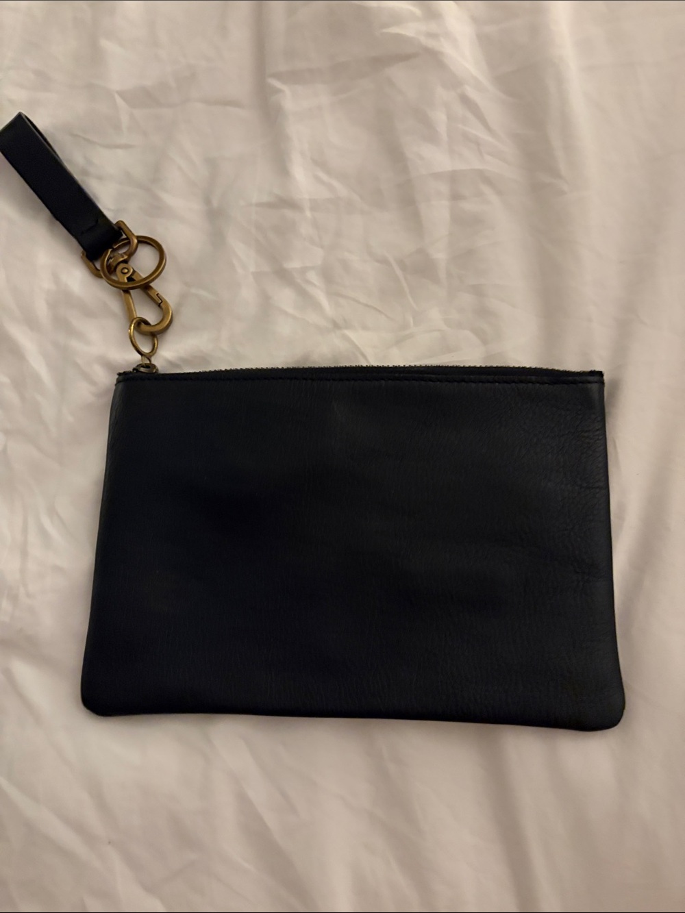 Madewell Black Leather Wristlet with Brass Hardware